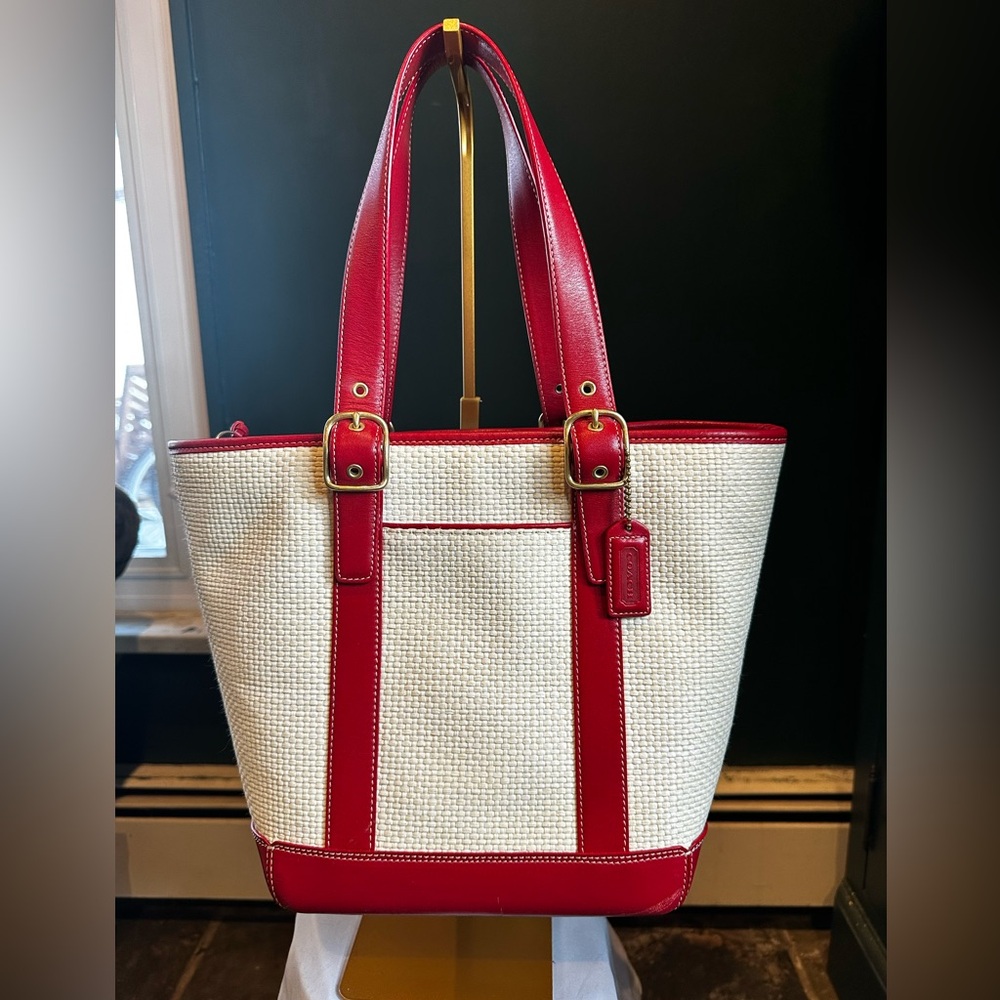 Vintage Coach 8909 woven straw tote